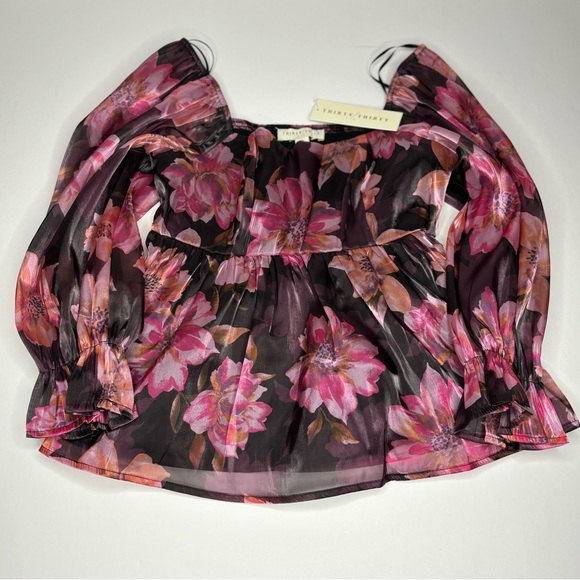 Ladies long sleeve silky top, NWT Small flower print by Thirty/Thirty LA - Picture 2 of 8